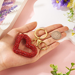 Handmade Polymer Clay Rhinestone Hollow Heart Keychains&nbsp;KEYC-TAC00069-01