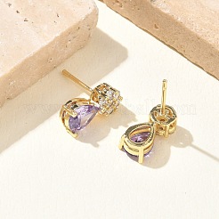 Brass Micro Pave Cubic Zirconia Stud Earrings for Women&nbsp;EJEW-A167-05G