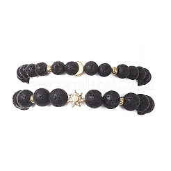 2Pcs Natural Lava Rock Round Beads Stretch Bracelets for Women Men&nbsp;BJEW-JB13054