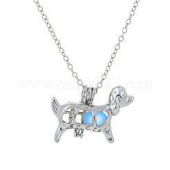 Alloy Dog Cage Pendant Necklace with Synthetic Luminaries Stone&nbsp;LUMI-PW0001-012P-A