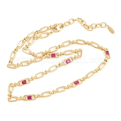 5MM Brass Pave Cubic Zirconia Oval Link Chain Necklaces&nbsp;NJEW-D324-01G-02