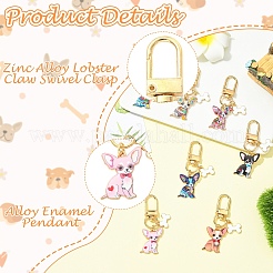 10Pcs 10 Styles Alloy Enamel Dog with Bone Pendant Decorations&nbsp;HJEW-YW00297