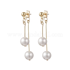 304 Stainless Steel Shell Pearl Round Bead Tassel Stud Earrings&nbsp;EJEW-JE06662