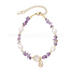 Natural Amethyst & & Quartz Crystal Chip Beaded Bracelsets&nbsp;BJEW-JB11917-01
