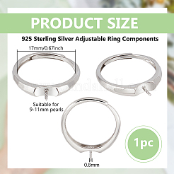 1Pc 925 Sterling Silver Adjustable Design Ring Mounts Fittings with Pearl Seat&nbsp;STER-BC0002-79B-P
