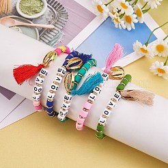 5Pcs 5 Colors Word Love Beads Stretch Bracelets Set for Girl Women&nbsp;BJEW-SZ0001-97