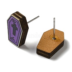 Wood Stud Earrings&nbsp;EJEW-Z054-02K