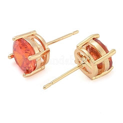 Rack Plating Flat Round Brass Cubic Zirconia Stud Earrings&nbsp;EJEW-M090-12G