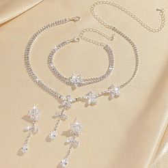 Flower Brass Micro Pave Clear Cubic Zirconia Pendant Necklaces & Stud Dangle Earrings & Bracelets Sets for Women&nbsp;FS-WG6E2D2-01