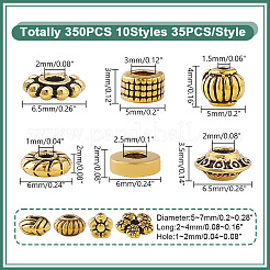 350Pcs 10 Styles Tibetan Style Alloy Spacer Beads&nbsp;TIBEB-HY0001-14