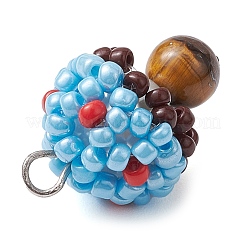 Seed Beads & Natural Tiger Eye Beaded Charms&nbsp;PALLOY-MZ00333-05