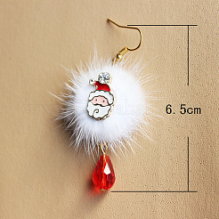 Pompon with Teardrop Alloy Rhinestone Dangle Earrings&nbsp;FS-WG013CB-01