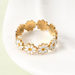 Flower 201 Stainless Steel with Enamel Finger Rings&nbsp;RJEW-Z135-02G