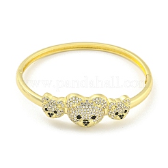 Bear Brass Micro Pave Clear & Black Cubic Zirconia Hinged Bangles for Women&nbsp;BJEW-Z062-11G