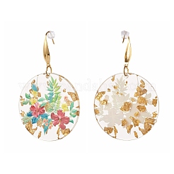 Transparent Epoxy Resin Flat Round with 3D Printed Flower Pattern Dangle Earrings&nbsp;EJEW-JE04580