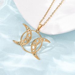 304 Stainless Steel Triple Moon Pendant Cable Chain Necklaces for Men Women&nbsp;NJEW-K308-01D-G