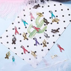 Breast Cancer Awareness Ribbon Carved Word Hope Tibetan Style Pendants and Alloy Enamel Pendants&nbsp;TIBEP-SC0001-17