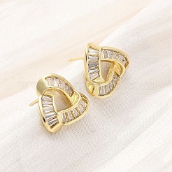 Triangle Brass Micro Pave Clear Cubic Zirconia Stud Earrings&nbsp;EJEW-F373-01G
