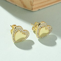Brass Micro Pave Clear Cubic Zirconia Stud Earrings for Women&nbsp;EJEW-U034-02G-02