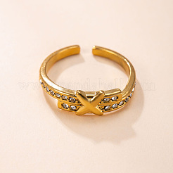 304 Stainless Steel Rhinestone Cuff Open Rings&nbsp;WG0D57E-01