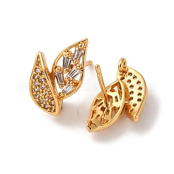 Leaf Brass Micro Pave Clear Cubic Zirconia Stud Earring Findings&nbsp;KK-K382-32G