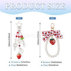 2Pc Strawberry Imitation Pearl and Acrylic Pendant Decorations&nbsp;HJEW-TA0001-38