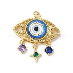 Evil Eye Rack Plating Brass Cubic Zirconia Pendants&nbsp;KK-G504-20G