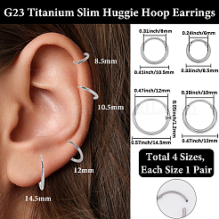 8Pcs 4 Styles Hypoallergenic F136 Implant Grade Pure Titanium Hoop Earrings&nbsp;EJEW-BBC0001-86
