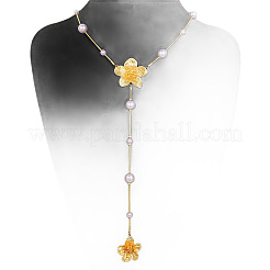Alloy with Plastic Pearl Flower Long Tassel Y Shaped Pendant Necklaces for Women&nbsp;WG37FD2-01