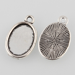 Tibetan Style Antique Silver Alloy Flat Oval Pendant Cabochon Settings&nbsp;TIBEP-M022-35AS