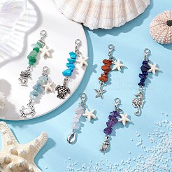 Chakra Natural & Synthetic Gemstone Chips Starfish Pendant Decoration&nbsp;HJEW-JM03004
