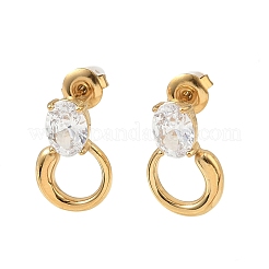 304 Stainless Steel & Clear Cubic Zirconia Dangle Stud Earrings&nbsp;EJEW-G468-03G-01