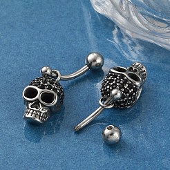 Skull 316 Surgical Stainless Steel Dangle Belly Button Rings&nbsp;EJEW-G416-02AS