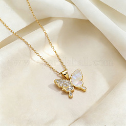 304 Stainless Steel Micro Pave Clear Cubic Zirconia & Acrylic Butterfly Pendant Cable Chain Necklaces 304 Stainless Steel Micro Pave Clear Cubic Zirconia & Acrylic Butterfly Pendant Cable Chain Necklaces for Women&nbsp;WGA723C-01