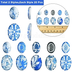 40Pcs 2 Styles Floral Theme Ornaments Glass Oval Flatback Cabochons&nbsp;GGLA-FS0001-10