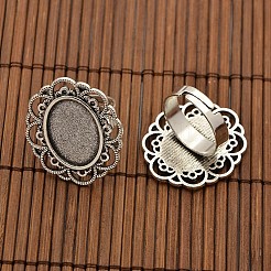 13x18mm Oval Transparent Glass Cabochons and Iron Flower Finger Ring Components Alloy Cabochon Bezel Settings for DIY&nbsp;DIY-X0197-AS