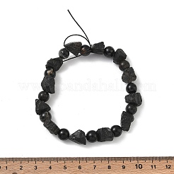 Natural Black Tourmaline Round and Nuggets Beaded Stretch Bracelets&nbsp;GG-CBA0C4C-01
