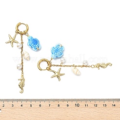 Seahouse 316 Surgical Stainless Steel & Starfish 304 Stainless Steel & Tortoise Porcelain Dangle Hoop Earrings for Women&nbsp;EJEW-JE07129