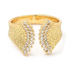 Rack Plating Brass Leaf Open Cuff Rings with Cubic Zirconia&nbsp;RJEW-D008-08G