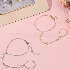 4Pcs 2 Colors Alloy Curb Chain Finger Ring Bracelets for Women&nbsp;BJEW-CY0001-07
