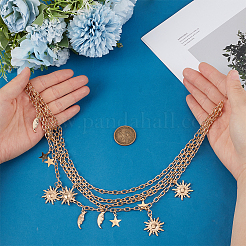 Alloy Moon Sun Star Double Layer Tassel Waist Chains&nbsp;AJEW-GF0013-25G
