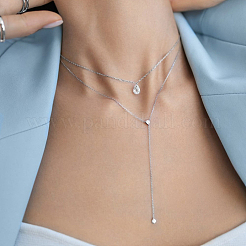 S925 Silver Zircon Water Drop Earrings Necklace Set Elegant Minimalist Jewelry for Daily Wear&nbsp;ZZ8208-2