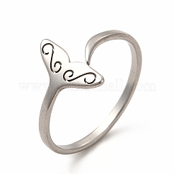 201 Stainless Steel Whale Tail Open Cuff Ring for Women&nbsp;LS-RJEW-K239-01P-1