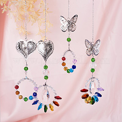 4Pcs 4 Style Butterfly & Heart Crystals Chandelier Suncatchers Prisms Chakra Hanging Pendant&nbsp;AJEW-CF0001-17