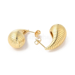 Rack Plating Brass Teardrop with Stripe Stud Earrings&nbsp;EJEW-R150-03G