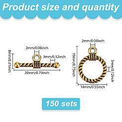 150Pcs Tibetan Style Alloy Toggle Clasps&nbsp;FIND-GO0002-99AG
