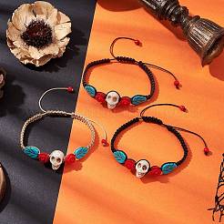 3Pcs 3 Colors Adjustable Synthetic Dyed Turquoise & Magnesite Braided Bead Bracelets&nbsp;BJEW-JB10604