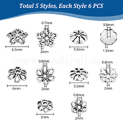 30Pcs 5 Styles 925 Sterling Silver Tibetan Style Beads Caps&nbsp;STER-PH0001-75