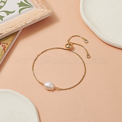 Oval Natural Pearl Beaded Slider Bracelet&nbsp;BJEW-JB09315-02