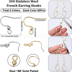 160Pcs 2 Colors 304 Stainless Steel Flat Earring Hooks&nbsp;STAS-SC0006-77